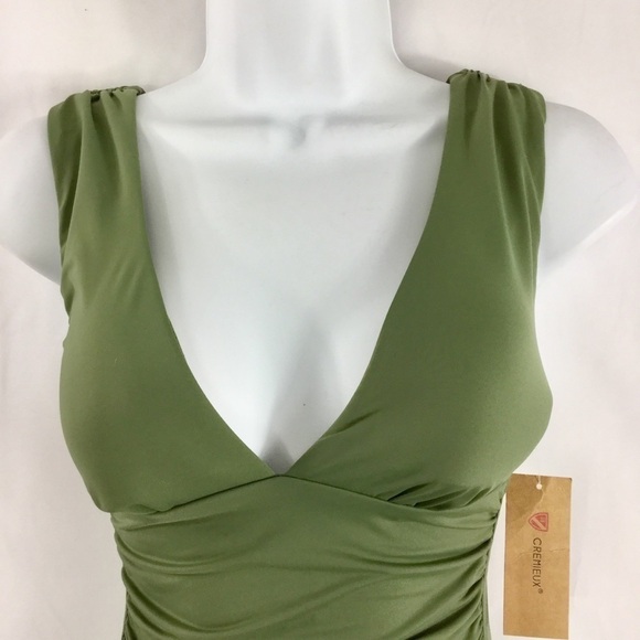 𝅺cremieux Solid Olive Ruched One Piece Swimsuit NWT - Picture 4 of 8
